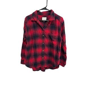 American Eagle Womens Red Black Plaid Button Down Flannel Shirt Size Small